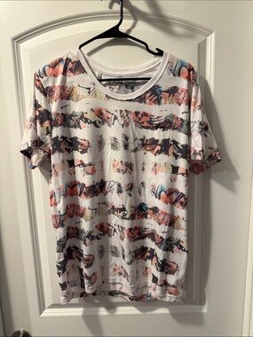 Lrg White Short-Sleeve Graphic Tee with Coral, Navy, and Teal Accents